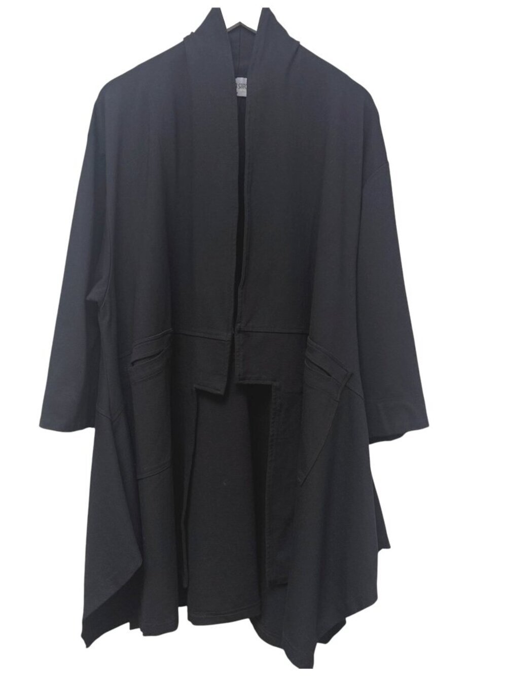 ELEVEN STITCH Modern Long Jacket Medium Oversized Black Open Stretch Coat Artsy